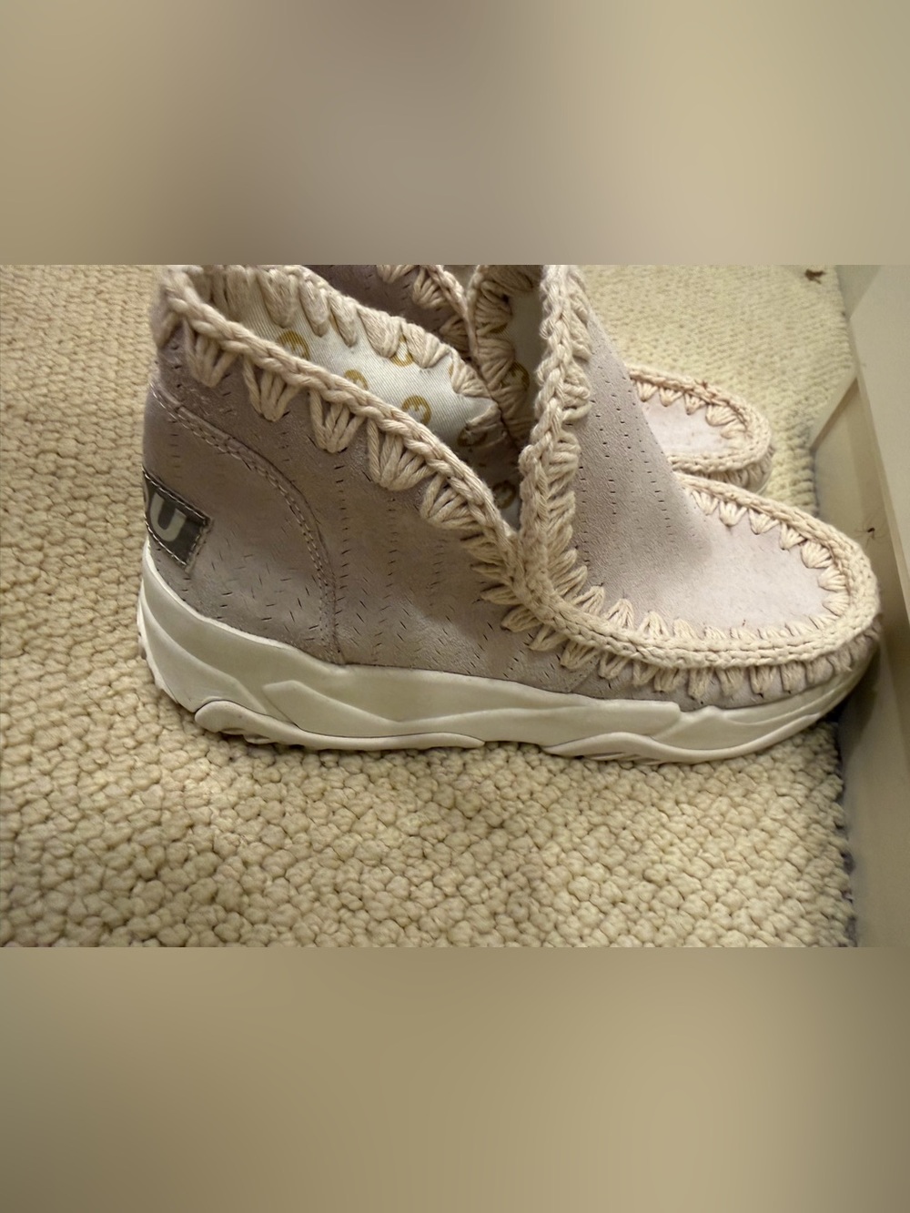 Women's Neutral Suede Slip-On Sneakers with Crochet Trim